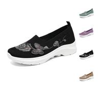 Butterfly Embroidered Orthopedic Shoes for Women Wide Width Slip on Walking Shoes Arch Support Breathable Mesh Sneakers Comfort Loafers Non Slip (Black,43)