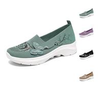 Butterfly Embroidered Orthopedic Shoes for Women Wide Width Slip on Walking Shoes Arch Support Breathable Mesh Sneakers Comfort Loafers Non Slip (Green,43)