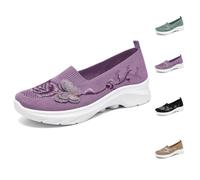 Butterfly Embroidered Orthopedic Shoes for Women Wide Width Slip on Walking Shoes Arch Support Breathable Mesh Sneakers Comfort Loafers Non Slip (Purple,43)