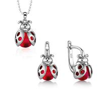 butterfly Ensemble Bijoux Enfant Coccinelle En Argent Sterling Avec Collier Réglable Et Boucles DOreilles Pendantes