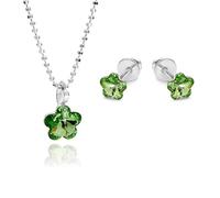 butterfly Ensemble Bijoux Pour Enfants En Argent Sterling Avec Élément Fleur Verte