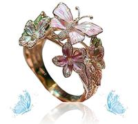 Butterfly Flower Ring, Women's Cute Enamel Fashion Shiny Flower Butterflys Open Pink Rings (A-Rose Gold)
