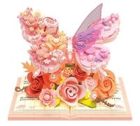Butterfly Garden 3D Blocks with LED, Romantic 3D Book Flower Bouquet Butterfly Building Set, No-Wilt Botanicals Building Blocks for Home Office Desk Decor