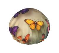 Butterfly Garden Fantasy Bonnet de douche imperméable réutilisable pour femme - Couverture élastique pour cheveux, bain, spa, voyage et utilisation quotidienne