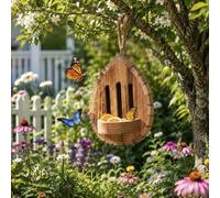 Butterfly House and Feeder for Garden, Teardrop-Shaped Wooden Insect Hotel Habitat with Feeding Station, Weatherproof Bee Box Shelter for Outdoor Backyard Decor and Pollinators (4pcs)