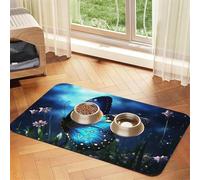 Butterfly Night Tapis de nourriture pour chien, 30,5 x 45,7 cm, antidérapant, super absorbant, passe au lave-vaisselle, pour nourriture et eau, joli tapis d'alimentation en caoutchouc à séchage rapide