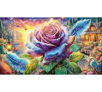 Butterfly-on-a-Vibrant-Rose-in-a-Colorful-Garden 1000 pièces Puzzle pour Adultes et Enfants de 12 Ans et Plus Papier recyclé Jeu Familial Amusant & Stimulant pour décoration Murale 38x52/1000 pièces