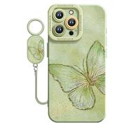 Butterfly Pattern iPhone Case, Silicone Shockproof, Raised Camera Protection, Suitable for Butterfly and Oil Painting Art Lovers (14pro,Light Green)