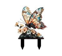 Butterfly Stakes Decor - 2D Waterproof Retro Ornament System, Stone Base Butterfly Yard Stakes Set, Size for Outdoor Use, Metal Acrylic Build, Decoration System, Landscape Display