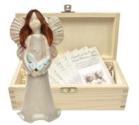 butterfly Statue Angélique En Céramique Avec Papillon Dans Coffret En Bois Naturel