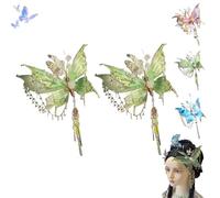 Butterfly Tears Tassel Hair Clip, Large Fairy Wing Hair Clips, Butterfly & Beaded Design Hairs Claws, for Party, Cosplay & Photos Shoot (Green*2)