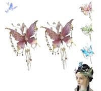 Butterfly Tears Tassel Hair Clip, Large Fairy Wing Hair Clips, Butterfly & Beaded Design Hairs Claws, for Party, Cosplay & Photos Shoot (Pink*2)