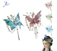 Butterfly Tears Tassel Hair Clip, Large Fairy Wing Hair Clips, Butterfly & Beaded Design Hairs Claws, for Party, Cosplay & Photos Shoot (Blue+Pink)
