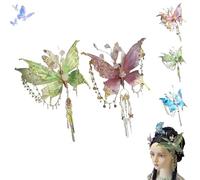 Butterfly Tears Tassel Hair Clip, Large Fairy Wing Hair Clips, Butterfly & Beaded Design Hairs Claws, for Party, Cosplay & Photos Shoot (Green+Pink)
