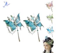 Butterfly Tears Tassel Hair Clip, Large Fairy Wing Hair Clips, Butterfly & Beaded Design Hairs Claws, for Party, Cosplay & Photos Shoot (Blue*2)