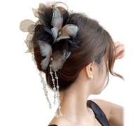 Butterfly Tears Tassel Hair Clip, Women Girls Elegant Shiny Silk Butterfly Rose Tassel Hair Claw For Weddings, Parties, Everyday Style (A)