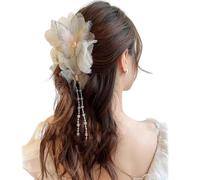 Butterfly Tears Tassel Hair Clip, Women Girls Elegant Shiny Silk Butterfly Rose Tassel Hair Claw For Weddings, Parties, Everyday Style (B)