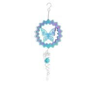 Butterfly Wind Spinner with Tail Spinner, 3D Gradient Color Garden Spinner with Ball Spiral Tail, Metal Hanging Wind Chime for Indoor Outdoor Garden Decoration