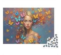 Butterfly Woman Art Colourful Calico Cat in Flowers 1000 Pcs Jigsaw for Adults & Kids Unique Challenging Fun Activity 70x50cm/1000pcs