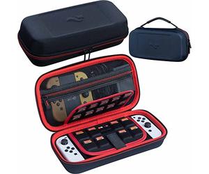ButterFox Étui de Transport pour Nintendo Switch OLED, Compatible avec Chargeur, Joy Con Grip, 18 Jeux et étui de Protection (Rouge/Noir)