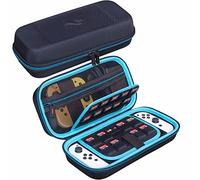 ButterFox Switch Étui de Transport pour Nintendo Switch OLED, Compatible avec Chargeur, Joy Con Grip, 18 Jeux et étui de Protection (Bleu/Noir)