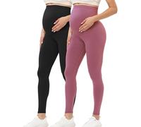 Buttergene Legging de maternité pour Femme au-Dessus du Ventre - Tenue Active - pour entraînement et Yoga, Lot de 2 Noir/Rose foncé, S