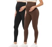 Buttergene Legging de maternité pour Femme au-Dessus du Ventre - Tenue Active - pour entraînement et Yoga, Lot de 2 Noir/café, M