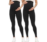 Buttergene Legging de maternité pour Femme au-Dessus du Ventre - Tenue Active - pour entraînement et Yoga, Lot de 2 Noirs, Taille L