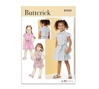 BUTTERICK Patron de couture B7033A Robe pour enfant avec variations de manches et ceinture à nouer A (3-4-5-6-7-8)