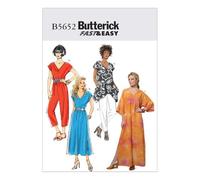 Butterick Patterns B5652 Patron de Haut, Robe, Caftan, Combinaison et Pantalon pour Femme, Blanc, XS-S-M
