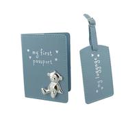 Button Corner Bleu Mon Premier Passeport & My étiquette de bagage Coffret Cadeau avec métal ours icône - bébé Cadeau