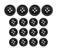 ButtonShop Lot de 16 boutons de costume super résistants pour veste et pantalon, style 20/21, mélamine de résistance industrielle américaine, 4 pièces x 19 mm/30 L et 12 pièces x 15 mm/24 L, noir