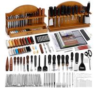 BUTUZE Outils en cuir, kit de travail du cuir avec porte-outils en cuir, kit d'outils de travail du cuir pour adultes et fournitures d'outils pour sculpter, estamper, graver, coudre, poinçonner et