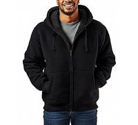 Butygity Sweat à capuche doublé Sherpa pour homme avec fermeture éclair intégrale, veste polaire épaisse pour l'hiver, noir, Medium