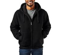 Butygity Sweat à Capuche doublé Sherpa pour Homme avec Fermeture éclair intégrale, Veste Polaire épaisse pour l'hiver, Noir, Medium