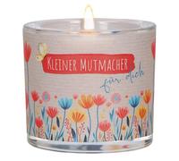 Butzon & Bercker Glaswindlicht mit Blumenmotiv Ø 6,5 cm - farbig bedrucktes Windlicht, Lieferung mit Teelicht, liebevolles Geschenk für Mut und Zuversicht, Geschenkverpackung