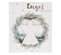 Butzon & Bercker Porzellan-Anhänger Engel 5,5 x 6 cm - filigraner Engel mit Lederband, vielseitig zum Aufhängen, Lieferung in stilvoller Geschenkverpackung