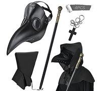 BUUFAN Lot de 4 masques de médecin de la peste en cuir synthétique à long nez avec cape et collier crucifixion pour cosplay, Halloween