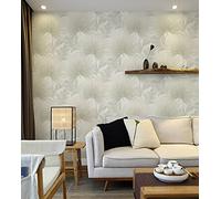 BUVU Papier peint 53 x 1000 cm, beige, blanc, papier peint floral, design feuilles florales, aspect moderne, vinyle