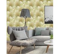 BUVU Papier peint 53 x 1000 cm, beige, blanc, papier peint floral, design feuilles florales, aspect moderne, vinyle