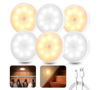 buvyuotu 6 Pièces Lampe Détecteur de Mouvement Interieur, Veilleuse LED Rechargeable Lumiere 3 Modes, Lampe Led Sans Fil éclairage pour d'escalier, Couloir, Chambre à Coucher, Armoire, Cuisine