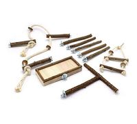 Buwei 10 pièces Jouets de balançoire d'oiseau en Bois Naturel Perroquet Support Tige Plate-Forme échelle Cage décor