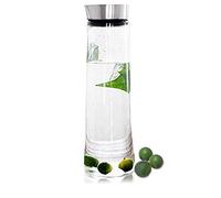 Buwico 1L Carafe en Verre Pichet à eau en Verre Cruche de Borosilicate Glass avec acier inoxydable couvercle pour l'eau, lait, jus, thé glacé, limonade et mousseux Boissons