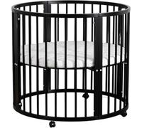 Buxibo Baby Box - Parc pour Bébé - Aire de Jeu - Lit pour Enfant - Rond - Avec Matelas - Sur Roulettes - 92x92x80,5 cm - Noir