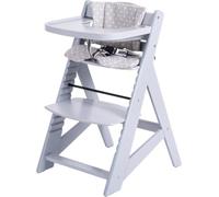 Buxibo Chaise en bois évolutive pour enfants - Avec plateau - Chaise réglable pour confort et design - Inclus coussin - 48×58×80cm - Gris