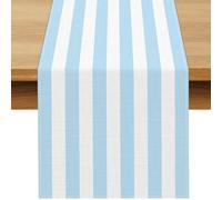 Buxiuer Chemin de Table rayé Bleu Clair et Blanc Cabana sur Le thème côtier Décoration de fête de Mariage Anniversaire, fête prénatale, Salle à Manger, Maison, Cuisine, décoration de Table (33 cm x