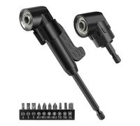 BuxiuGK 12 Pièces 105 Degrés Adaptateur de Tournevis D'angle Kit,Renvoi D'Angle Visseuse 1/4" Embout avec 10 Forets pour Percer des Trous Dans des Espaces Restreints,Long + Court