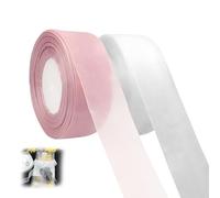 BuxiuGK 2 Rouleau Ruban en Organza Transparent 40mm x 45m,Tulle Ruban Satin Mariage pour Mariage,Carte,Boîte d'emballage,Bouquet,Crafts,(Or Rose,Blanc)