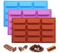 BuxiuGK 3 Pièces Moules Longues Bandes,12 Cavités Silicone Rectangulaire pour Barres de Céréales,Moule à Biscuits,Forme Gâteau pour Barre Énergétique Chocolat