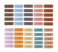 BuxiuGK 50 Pièces Étiquettes en Cuir Faites à la Main en daim Vêtement Main Étiquette DIY pour Jeans Sacs Chaussures Chapeau(5,5 x 1.5 cm)